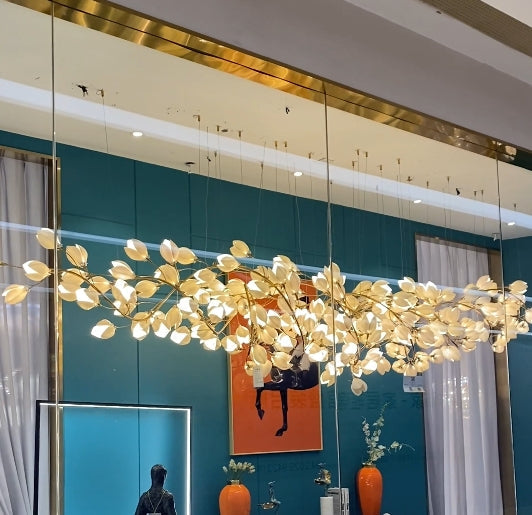 Luxury Ceramic Magnolia Ginkgo Chandelier with Crystal and Brass Finish for Bedroom Living Room Dining Room