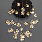 Antique Brass Irregular Cutting Diamond Multi-Drop Suspension Chandelier with Mirror Shades