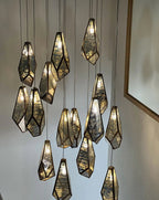 Antique Brass Irregular Cutting Diamond Multi-Drop Suspension Chandelier with Mirror Shades