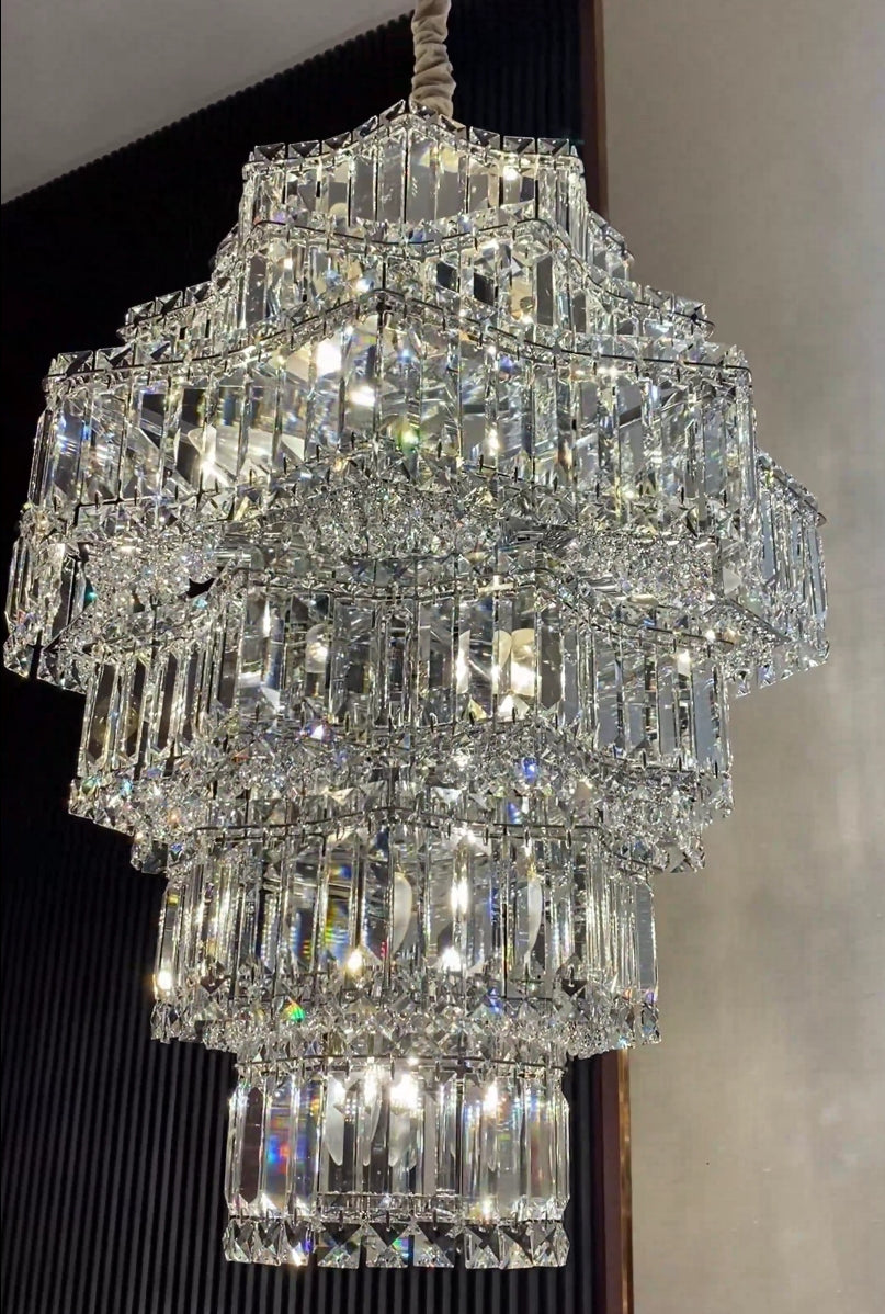 Extra Large Plaza Hall Multi-Tier Crystal Chandelier Foyer Living Room Staircase Ceiling Lighting in Chrome /