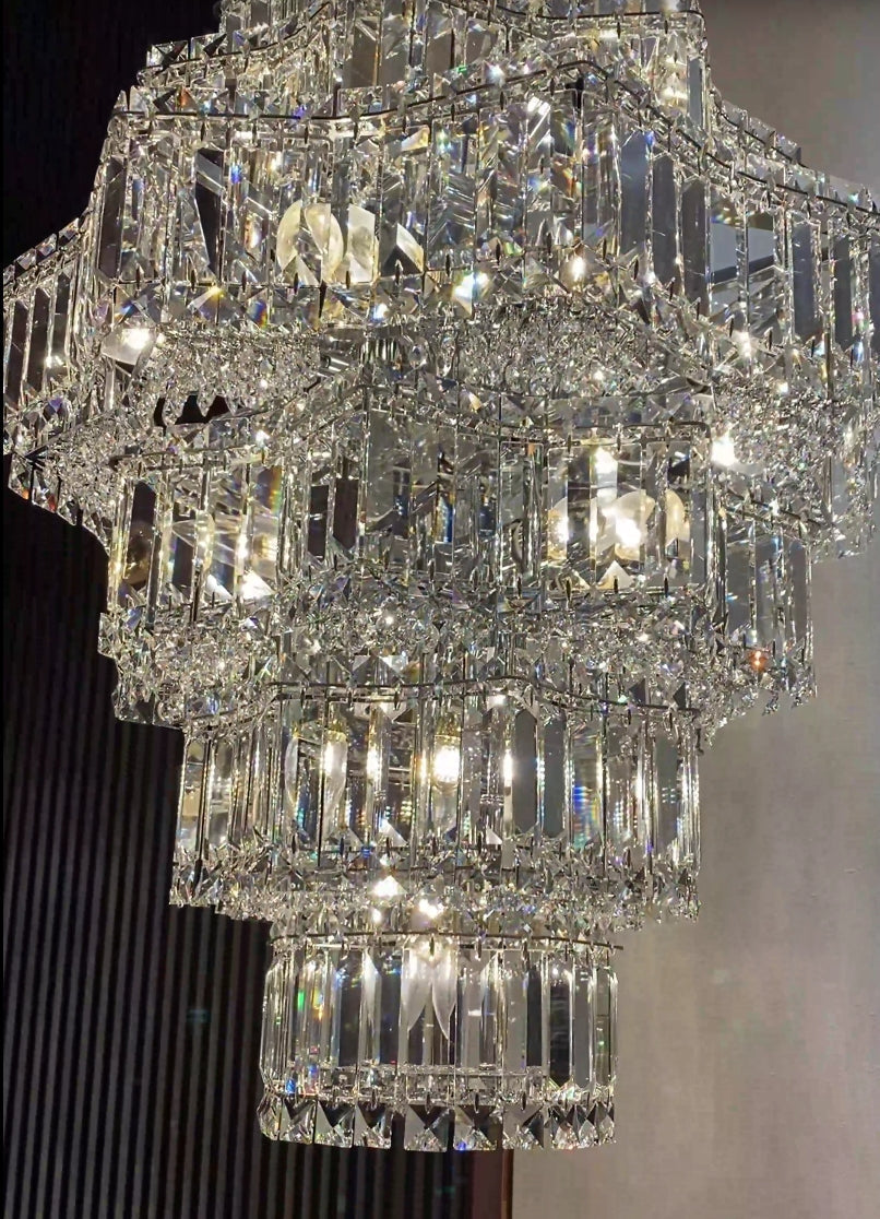 Extra Large Plaza Hall Multi-Tier Crystal Chandelier Foyer Living Room Staircase Ceiling Lighting in Chrome /