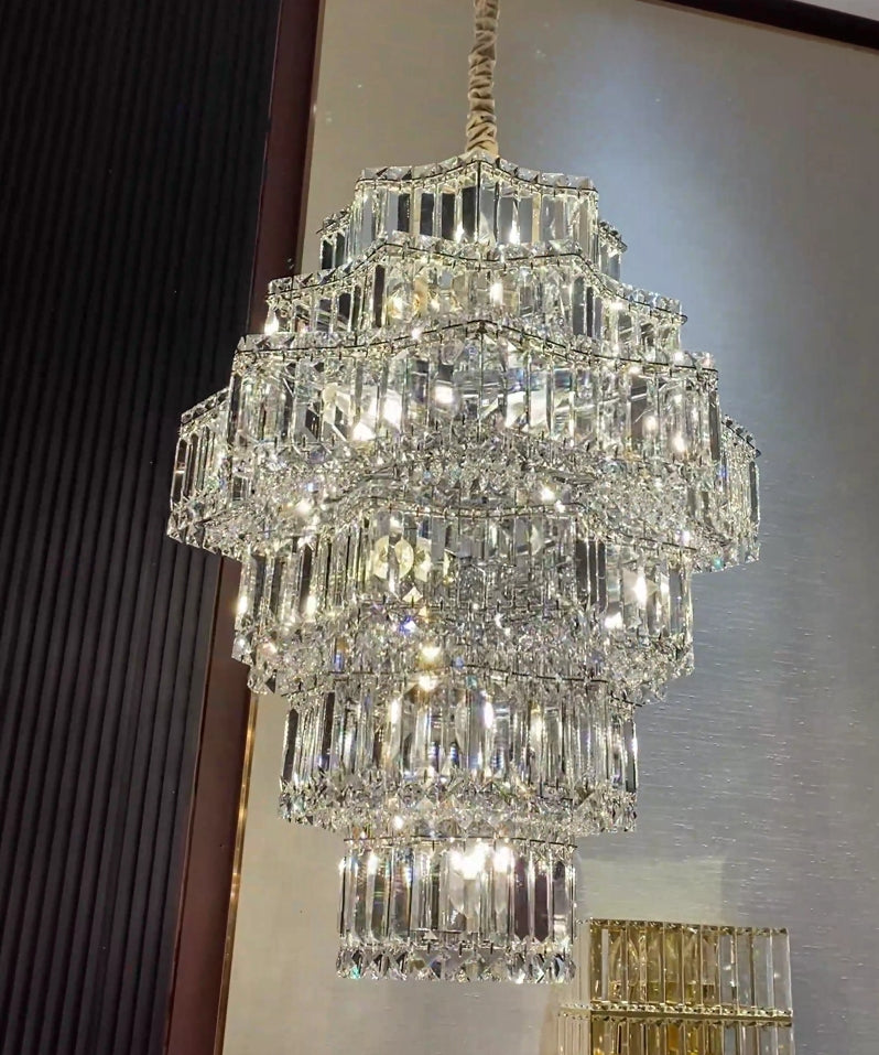 Extra Large Plaza Hall Multi-Tier Crystal Chandelier Foyer Living Room Staircase Ceiling Lighting in Chrome /