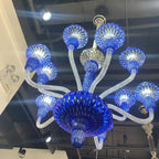 Luxury Hand-Engraved Clear / blue / prune Crystal Chandelier