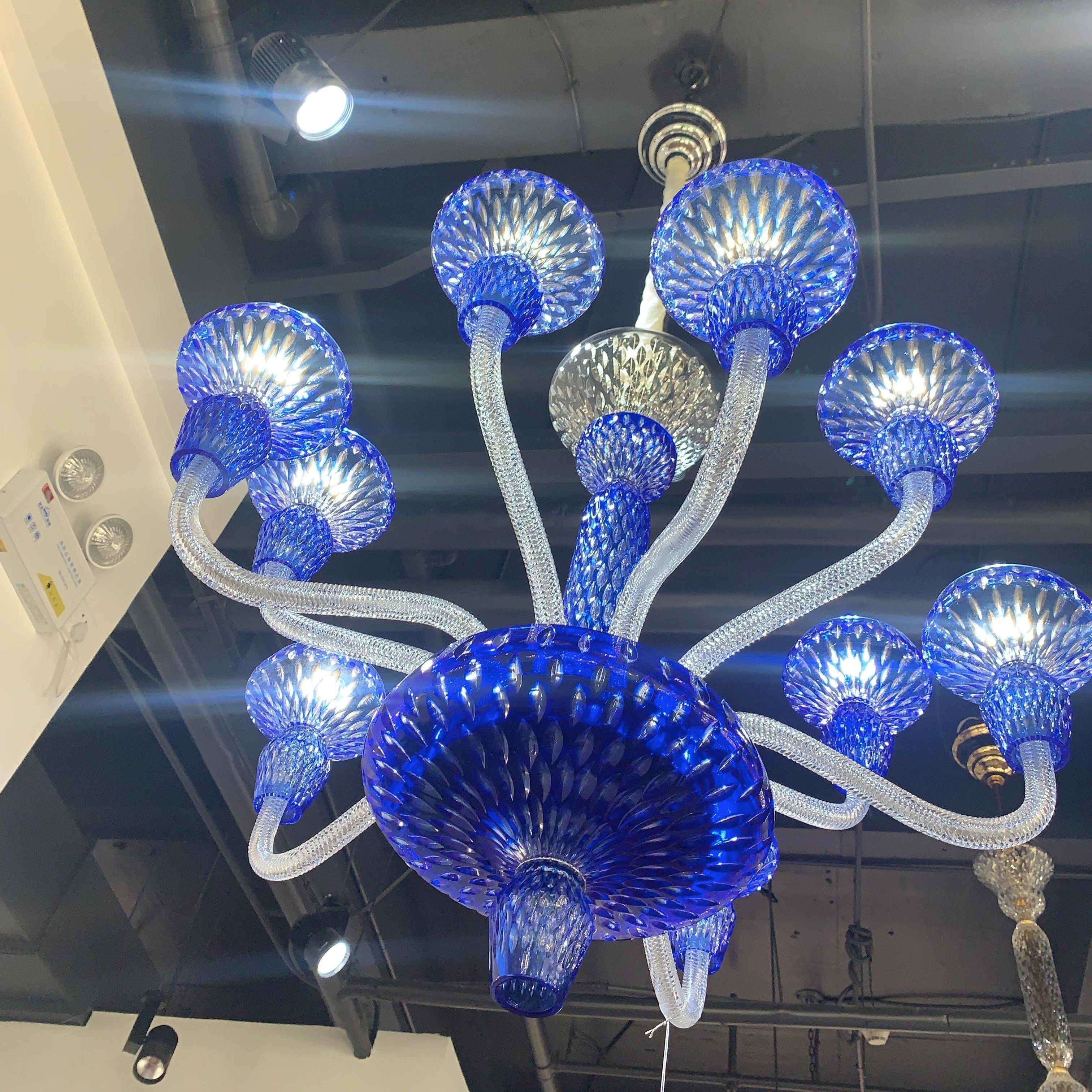 Luxury Hand-Engraved Clear / blue / prune Crystal Chandelier