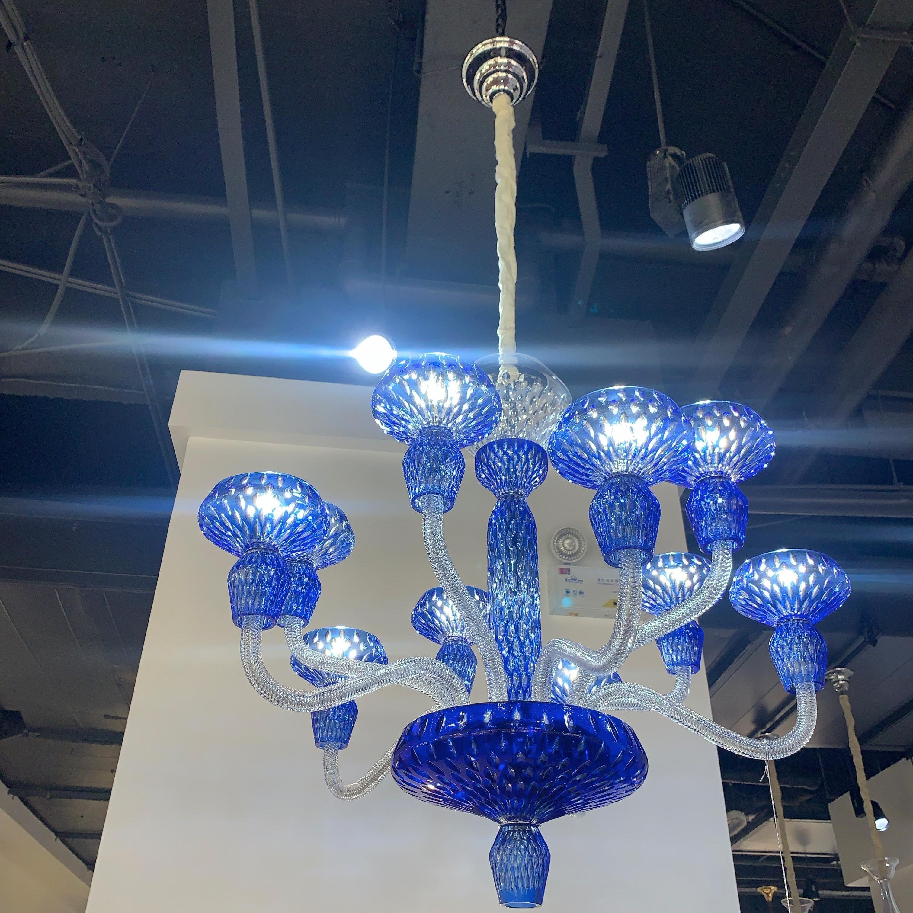 Luxury Hand-Engraved Clear / blue / prune Crystal Chandelier