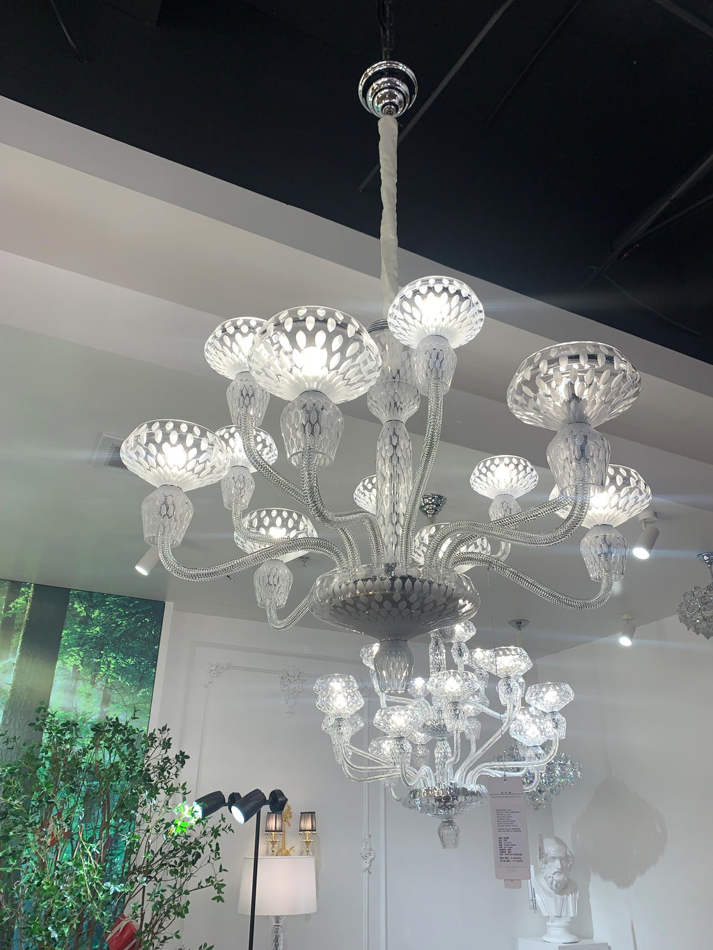Luxury Hand-Engraved Clear / blue / prune Crystal Chandelier