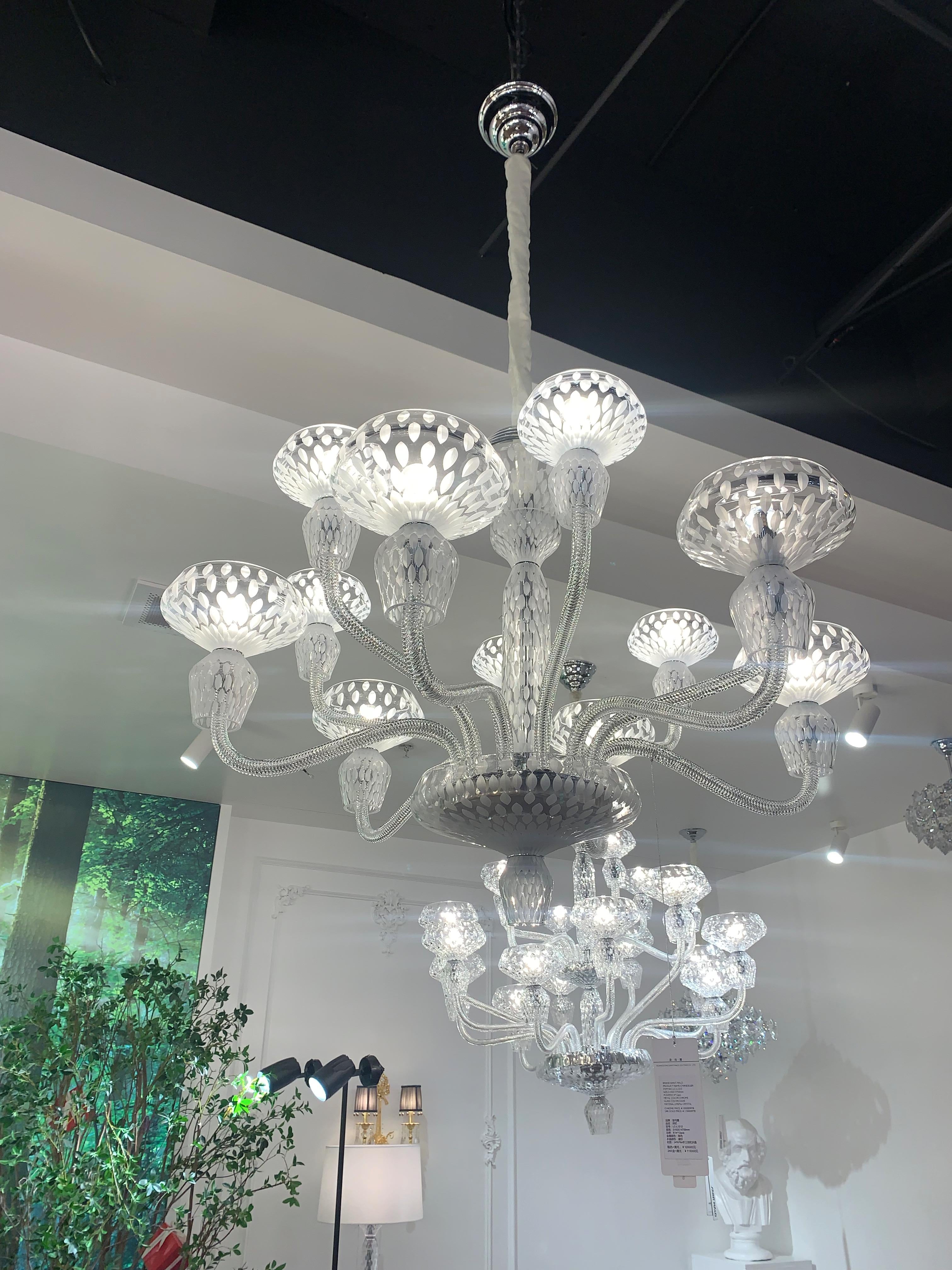 Luxury Hand-Engraved Clear / blue / prune Crystal Chandelier