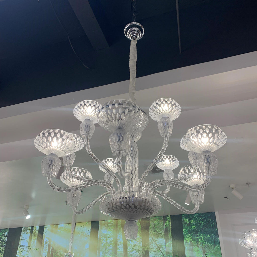 Luxury Hand-Engraved Clear / blue / prune Crystal Chandelier