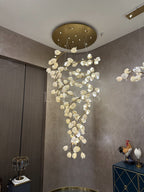 Spiral Pure White Magnolia Chandelier with Golden Branches for Staircase / high-Ceiling Space / foyer / Duplex