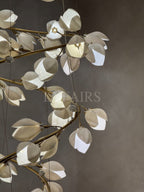 Spiral Pure White Magnolia Chandelier with Golden Branches for Staircase / high-Ceiling Space / foyer / Duplex