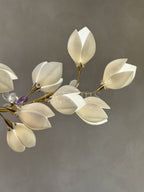 Luxury Ceramic Magnolia Ginkgo Chandelier with Crystal and Brass Finish for Bedroom Living Room Dining Room