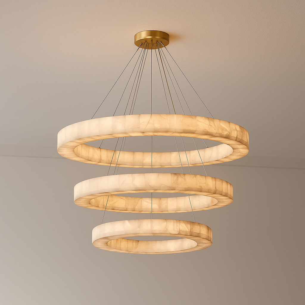 Olyra 3-Tier Round Alabaster Chandelier 39-Inch47-Inch59-Inch