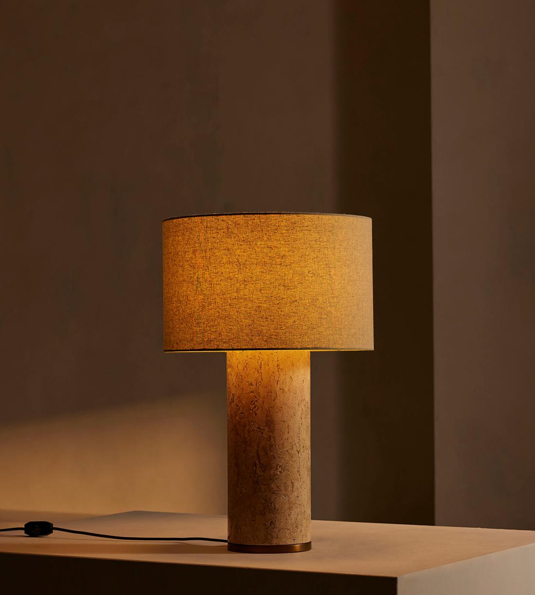 Large Stone Table Lamp with Linen Shade - Erhaus product image 2