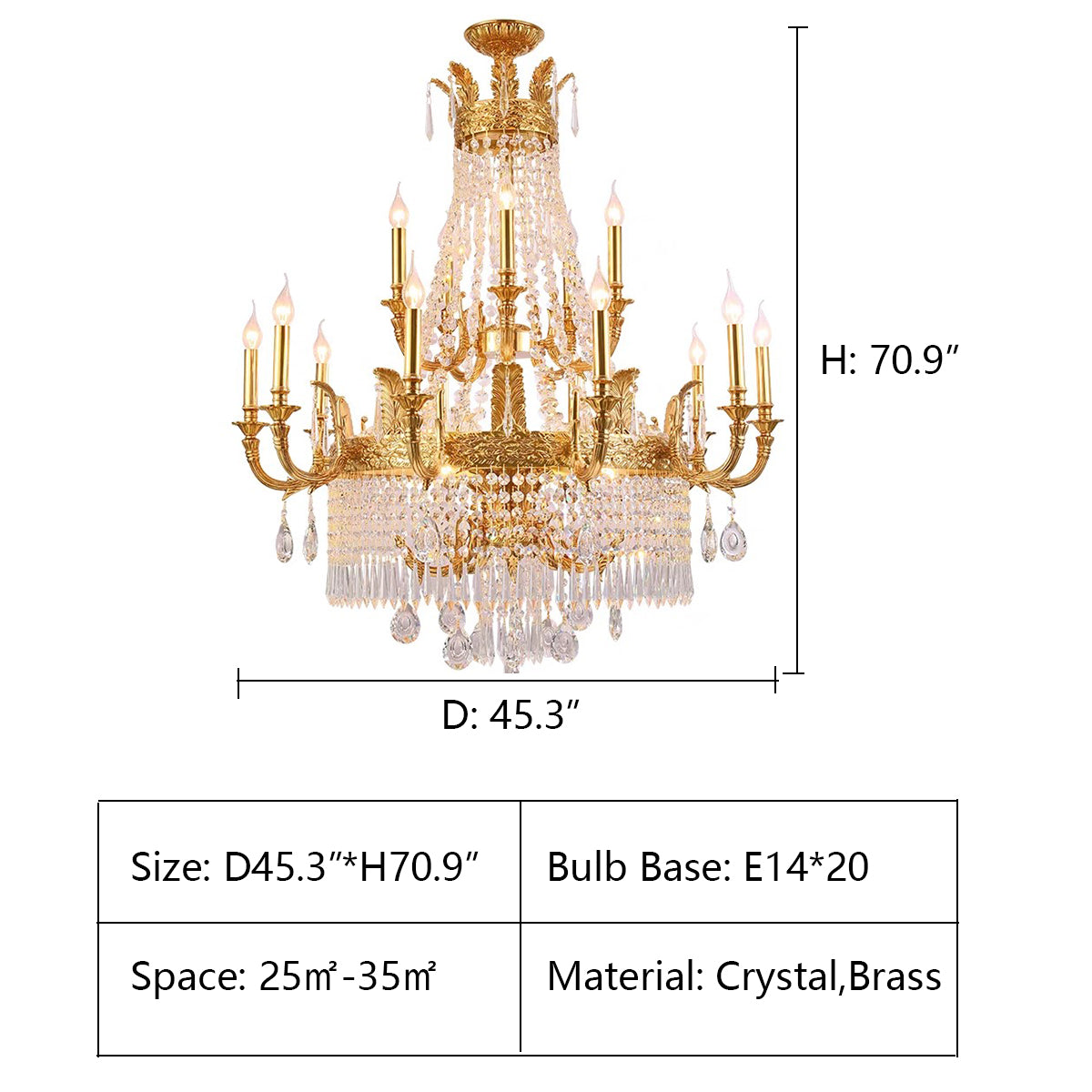 Stunning Oversized Luxury Golden Metal Candle Crystal Tassel Chandelier for High-Ceiling Staircase / entryway