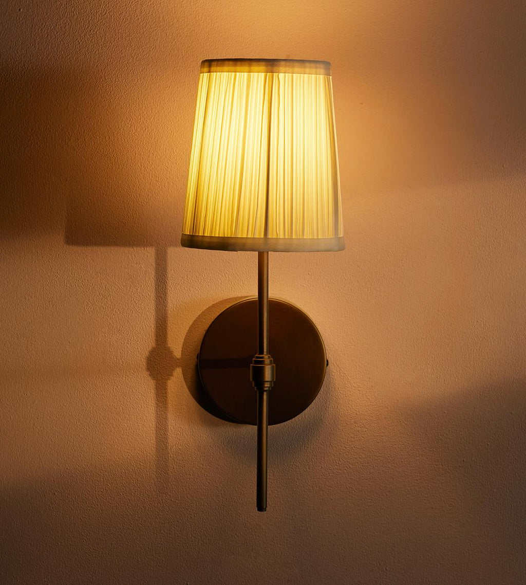 Antiqued Brass Wall Sconce with Linen Shade - Erhaus product image 2