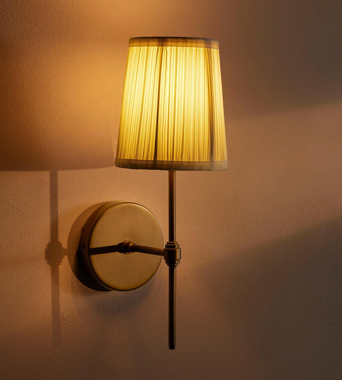 Antiqued Brass Wall Sconce with Linen Shade - Erhaus product image 3