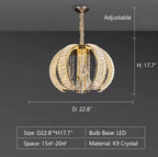 Luxury K9 Crystal Pendant Chandelier with Curved Vacuum Plating Finish, Unique Lantern Shape for Living Dining