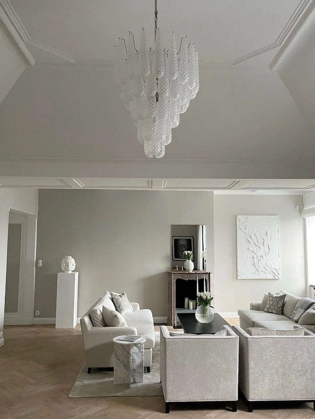 Murano Chandelier – Drop – 52 Glasses – Transparent