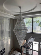 Chrome Extra Large Crystal Chandelier for Foyer Staircase Living Room Entrance Ceiling Light in Silver