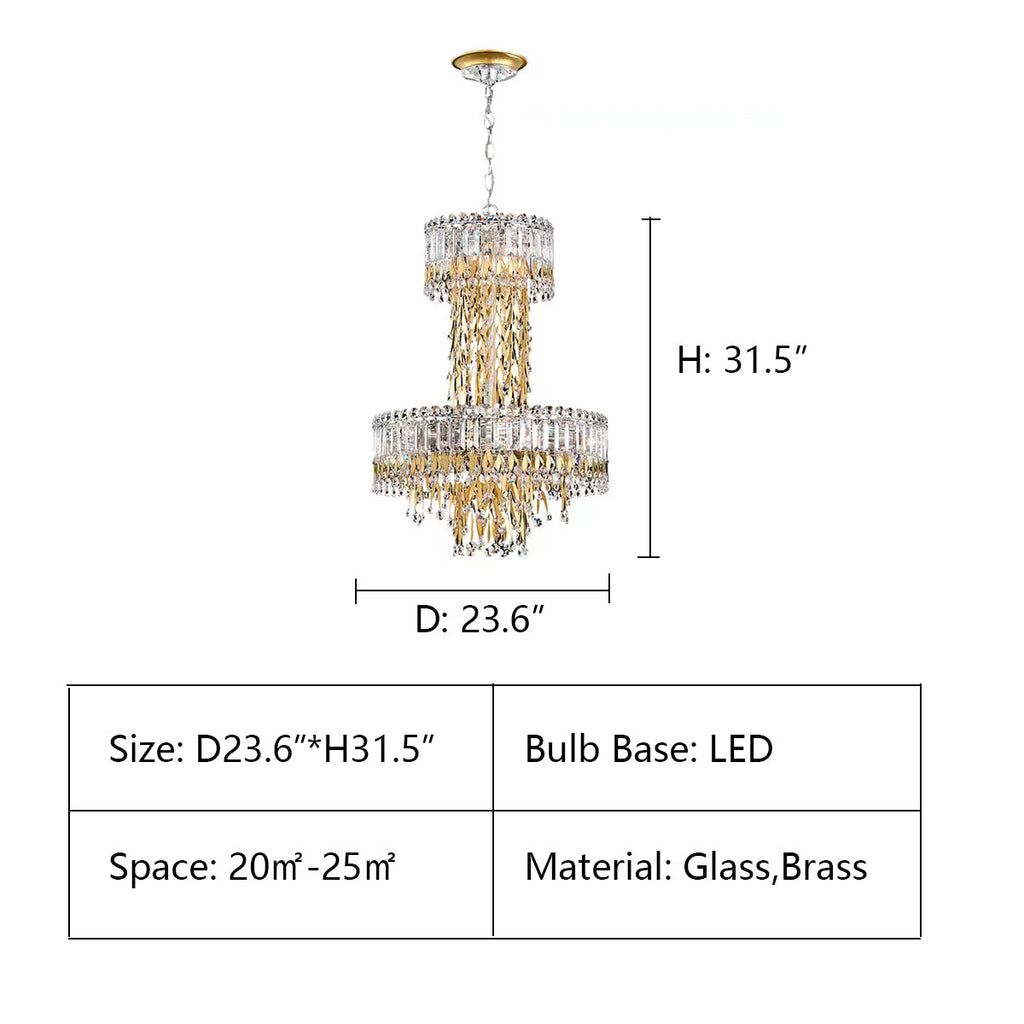 Modern Luxury 2 Layers Crystal Rod Gold Leaves Pendant Light for Living Room / bedroom