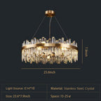 Luxury Round Crystal Chandelier with Stainless Steel Finish Modern Ceiling Light for Living and Dining Room