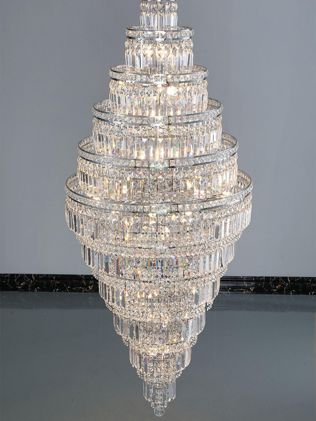 Chrome Extra Large Crystal Chandelier for Foyer Staircase Living Room Entrance Ceiling Light in Silver