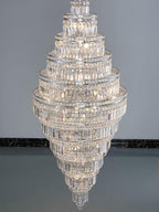 Chrome Extra Large Crystal Chandelier for Foyer Staircase Living Room Entrance Ceiling Light in Silver