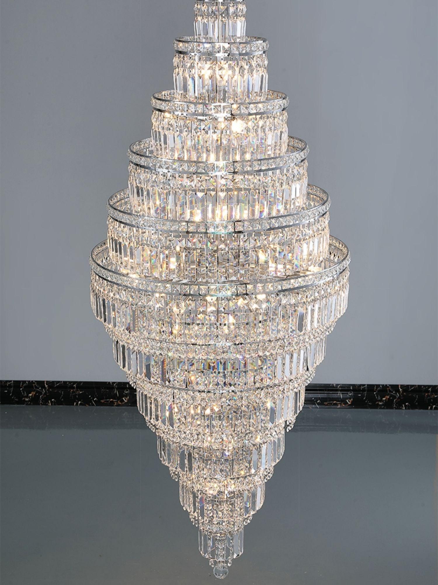 Chrome Extra Large Crystal Chandelier for Foyer Staircase Living Room Entrance Ceiling Light in Silver