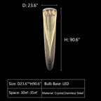 Extra Large Affordable Luxury Tiered Tassel Watefall Crystal Chandelier for Spiral Staircase / villa / hotel