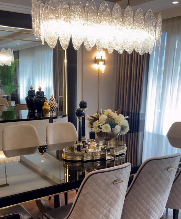 Handmade Modern Glass Chandelier with Gold-Finished Metal, Round and Rectangle Shapes
