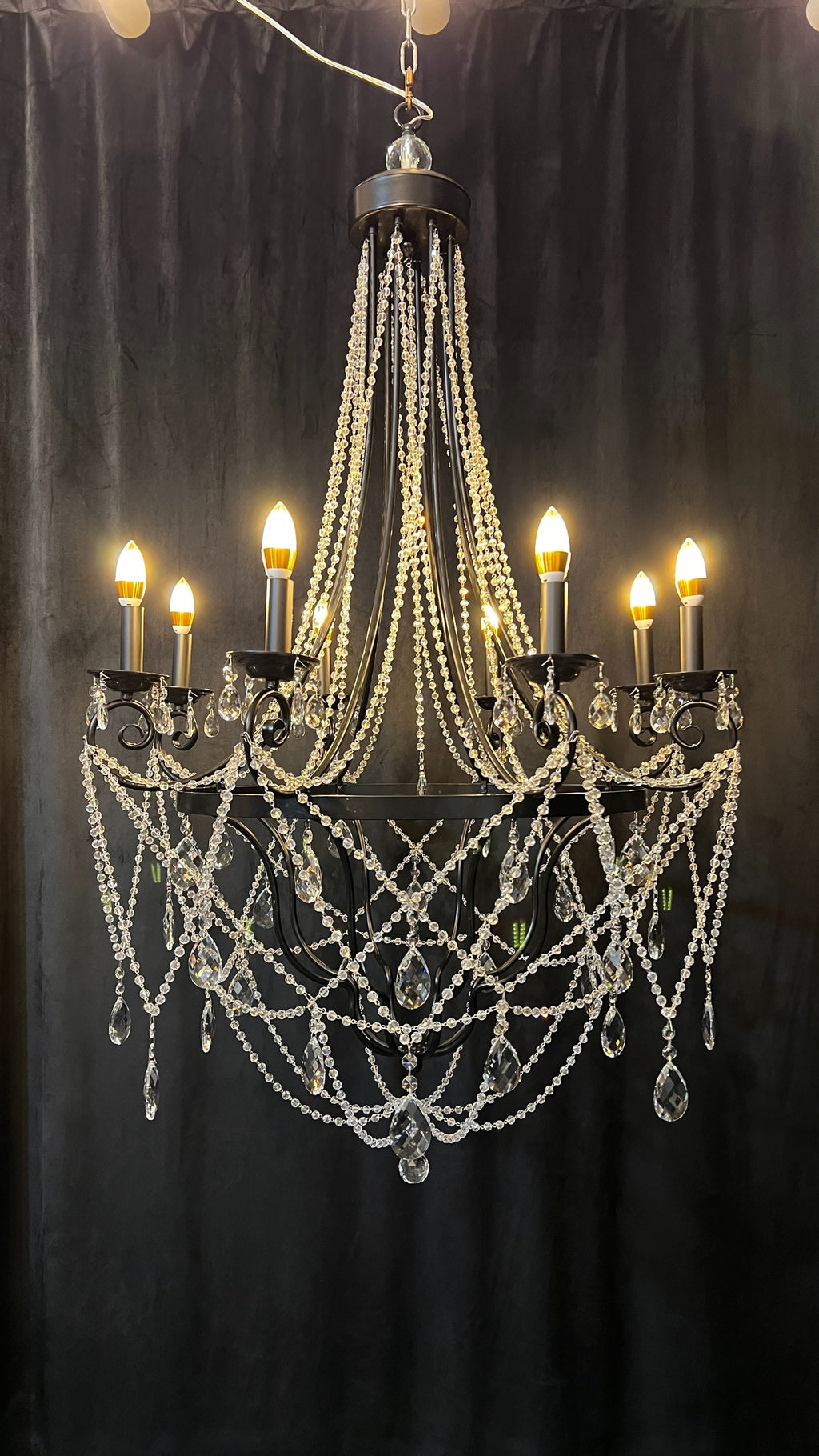 Affordable French Vintage Iron Crystal Pendant Candle Chandelier for Living Room / Restaurant / Cafe / Hotel
