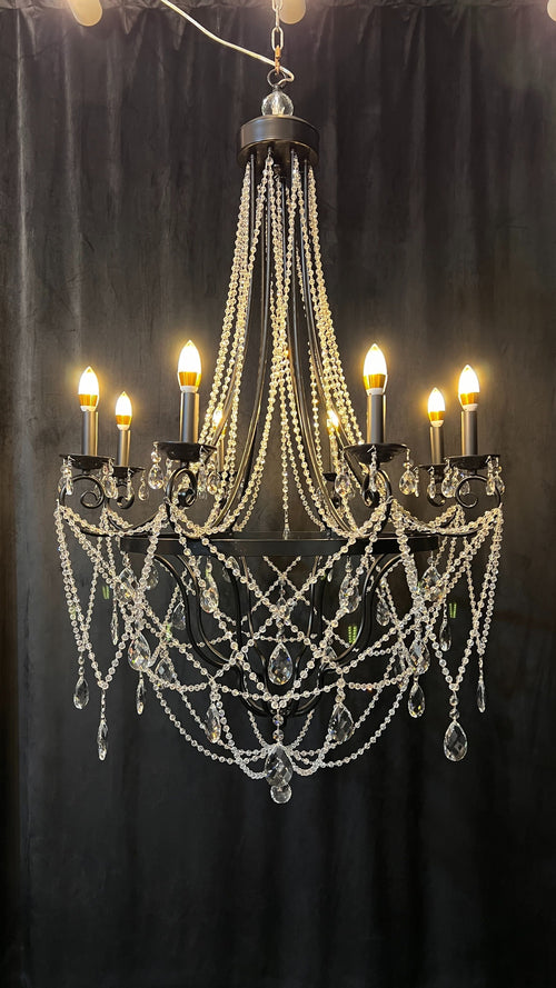 Affordable French Vintage Iron Crystal Pendant Candle Chandelier for Living Room / Restaurant / Cafe / Hotel