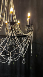 Affordable French Vintage Iron Crystal Pendant Candle Chandelier for Living Room / Restaurant / Cafe / Hotel
