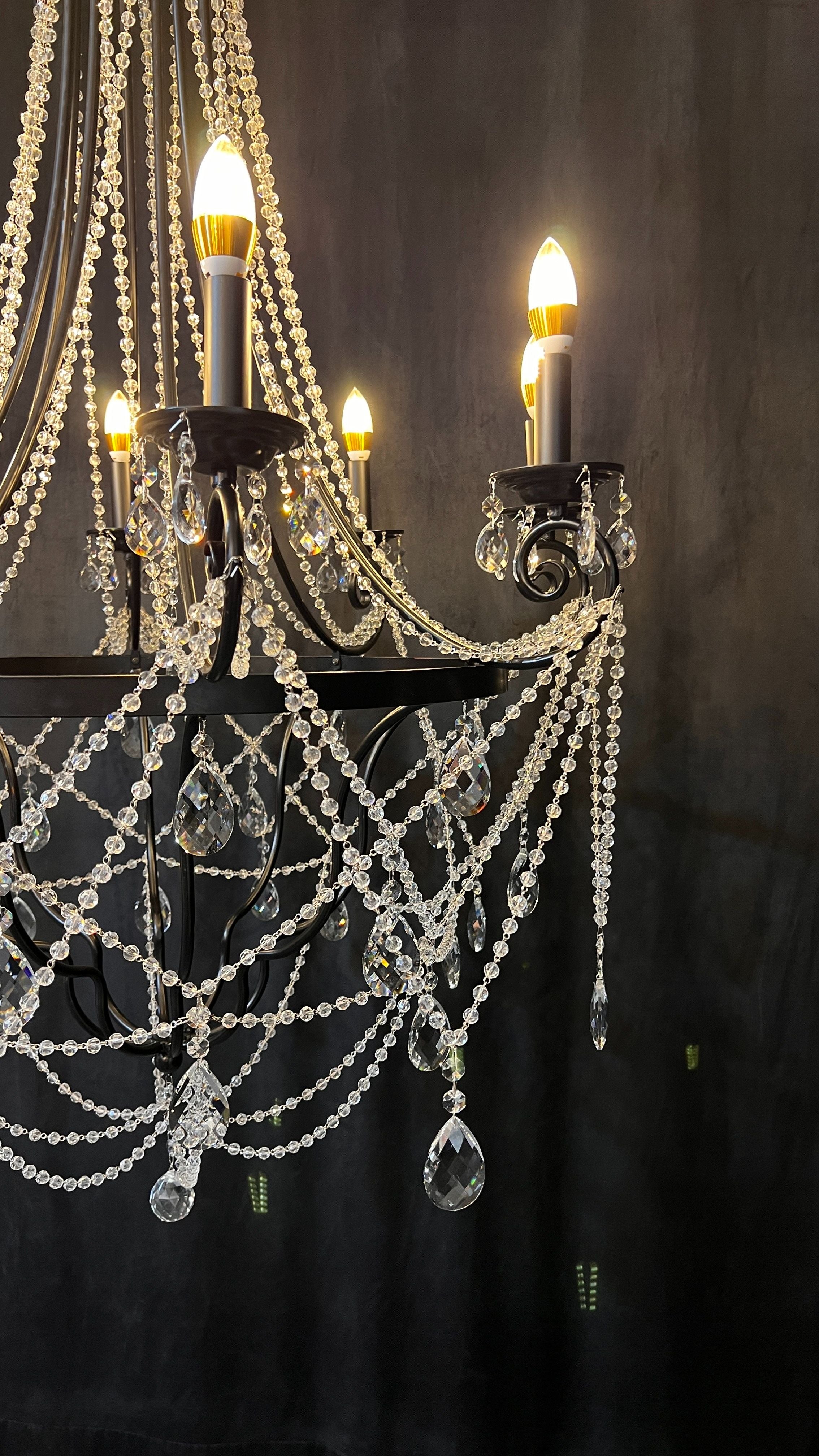 Affordable French Vintage Iron Crystal Pendant Candle Chandelier for Living Room / Restaurant / Cafe / Hotel