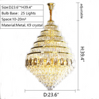 Honeycomb Shaped Ceiling Chandelier Extra Large Crystal Light for Foyer Staircase / Entryway in Gold Finish
