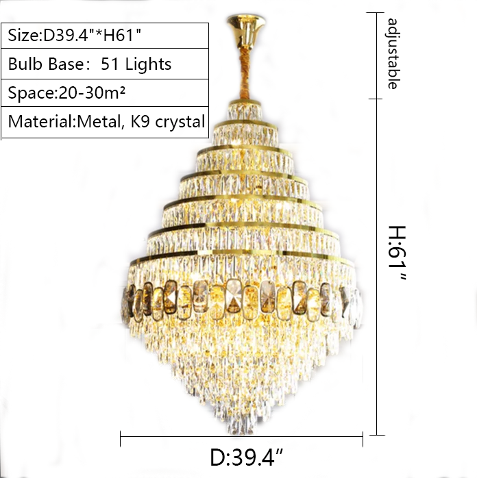 Honeycomb Shaped Ceiling Chandelier Extra Large Crystal Light for Foyer Staircase / Entryway in Gold Finish