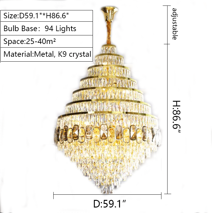Honeycomb Shaped Ceiling Chandelier Extra Large Crystal Light for Foyer Staircase / Entryway in Gold Finish