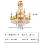 Stunning Oversized Luxury Golden Metal Candle Crystal Tassel Chandelier for High-Ceiling Staircase / entryway
