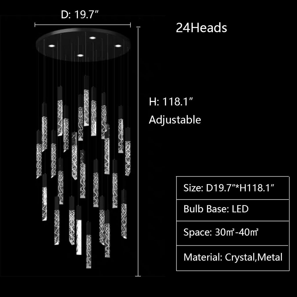 Extra Large Modern K9 Crystal Rod Pendant Long Chandelier for Staircase / living Room / foyer