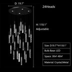 Extra Large Modern K9 Crystal Rod Pendant Long Chandelier for Staircase / living Room / foyer