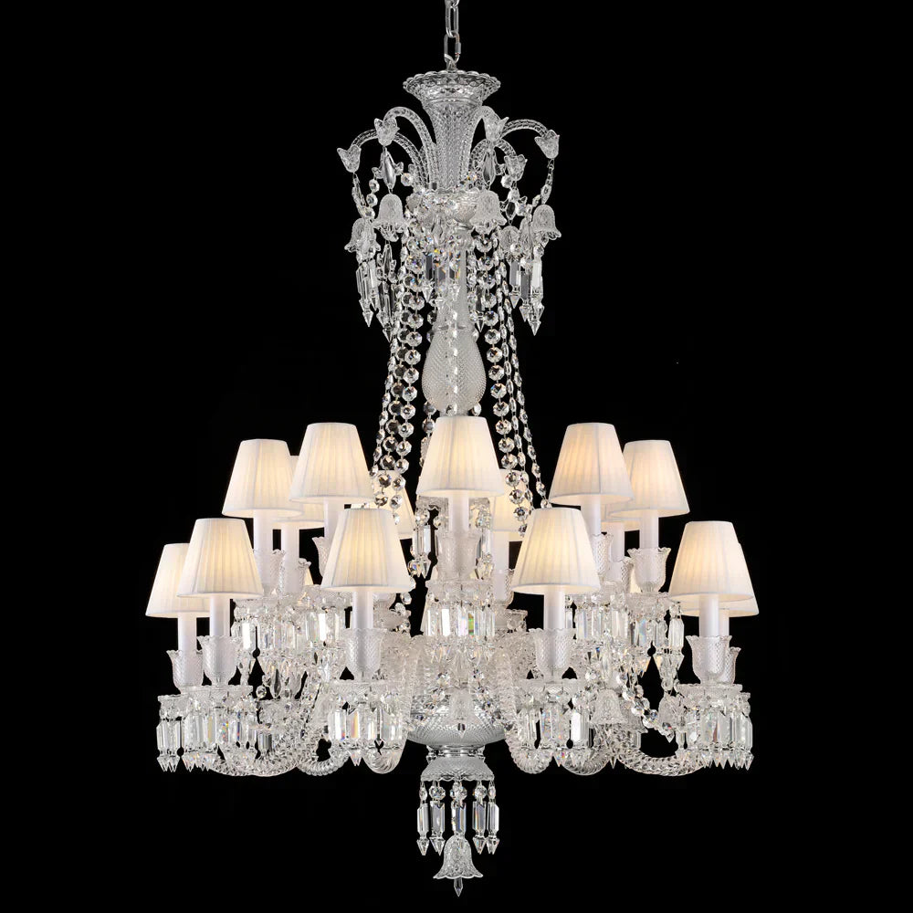 Light Luxury Classic Long Version Tiered Candle Light Crystal Chandelier for High-Ceiling Rooms / living Room