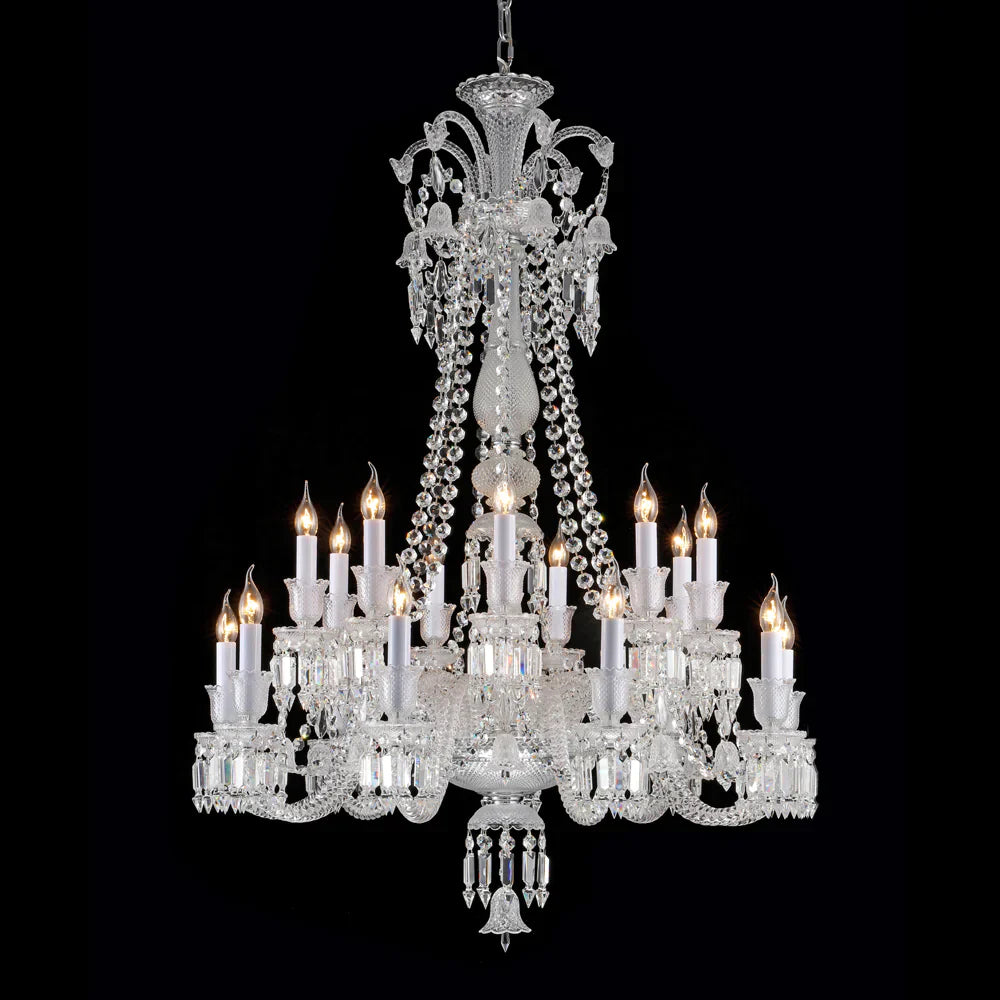 Light Luxury Classic Long Version Tiered Candle Light Crystal Chandelier for High-Ceiling Rooms / living Room