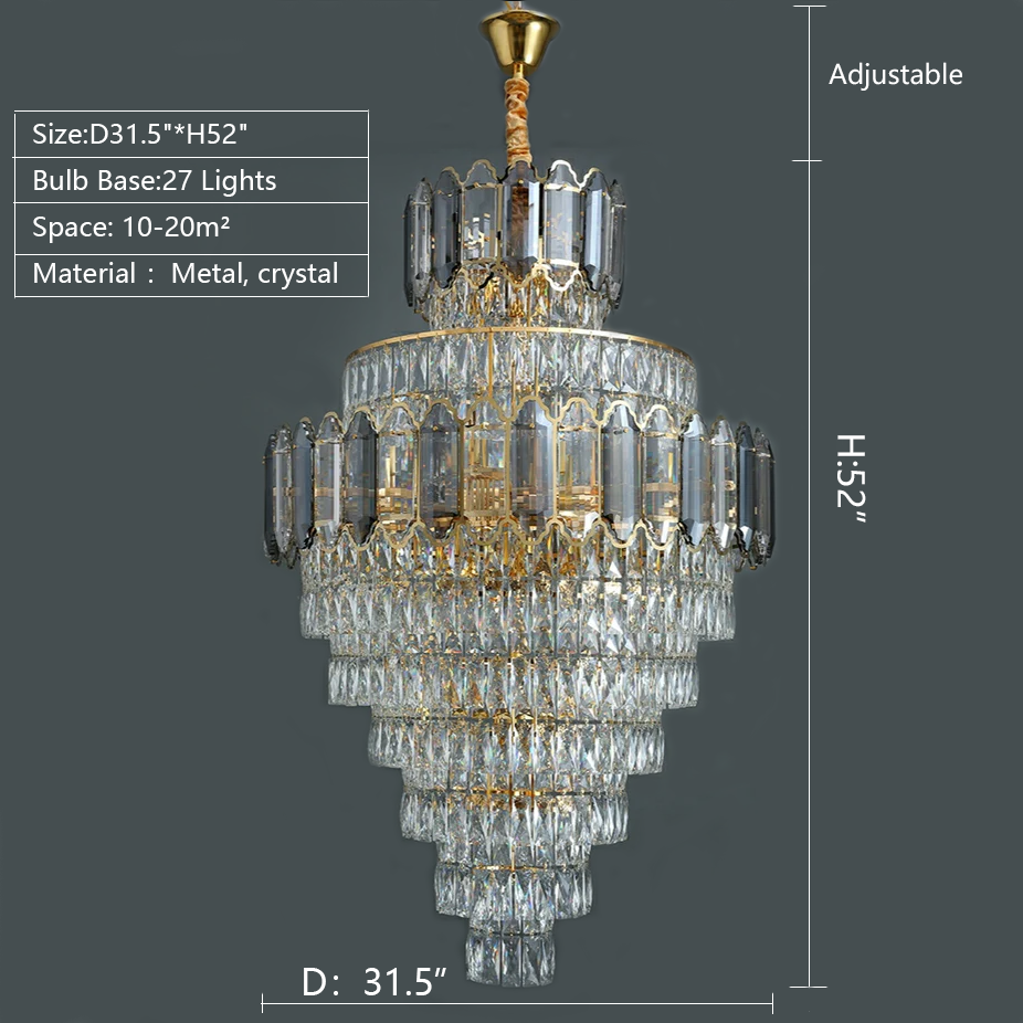 Large Staircase Crystal Chandelier Living Room Ceiling Light for Hotel Entrance in Gold Finish