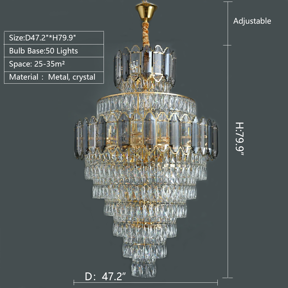 Large Staircase Crystal Chandelier Living Room Ceiling Light for Hotel Entrance in Gold Finish