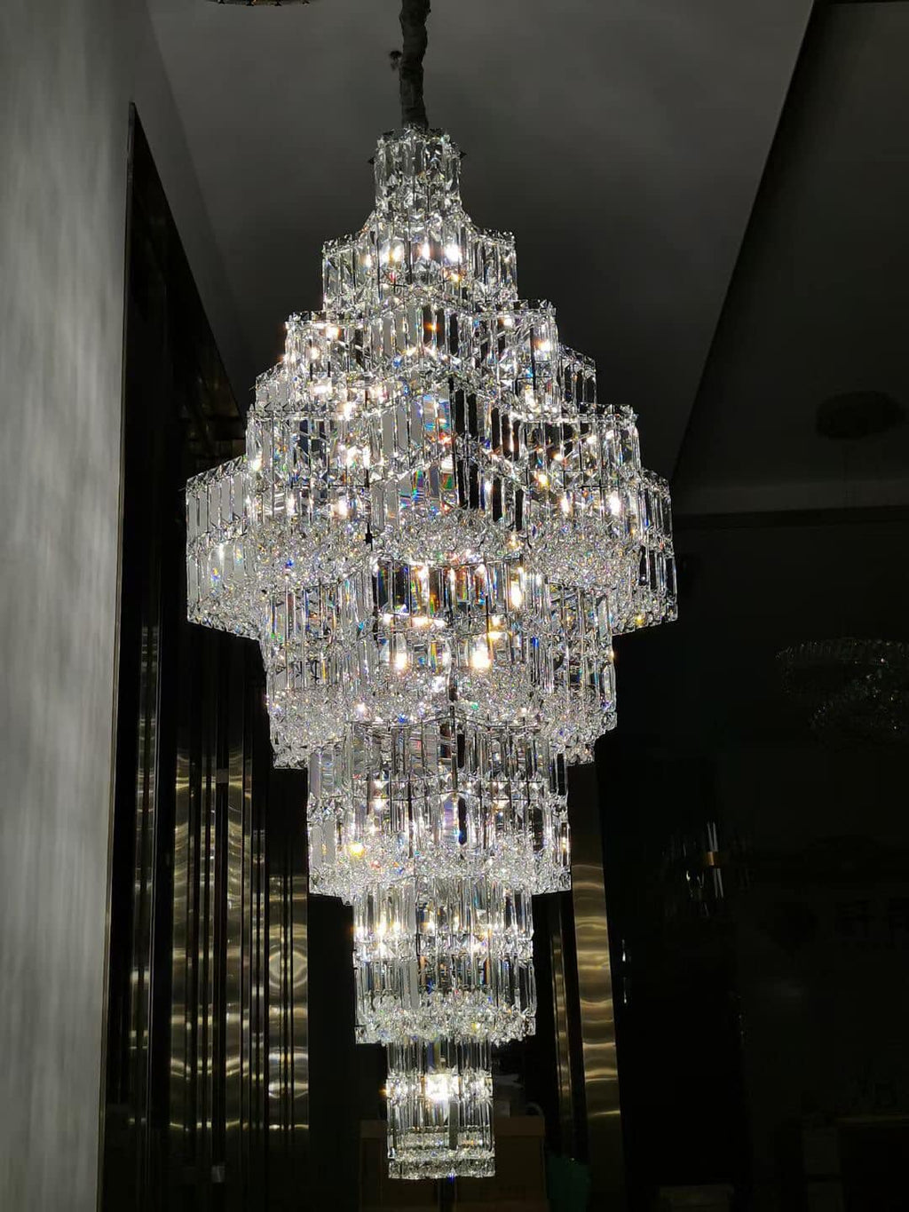 Extra Large Plaza Hall Multi-Tier Crystal Chandelier Foyer Living Room Staircase Ceiling Lighting in Chrome /