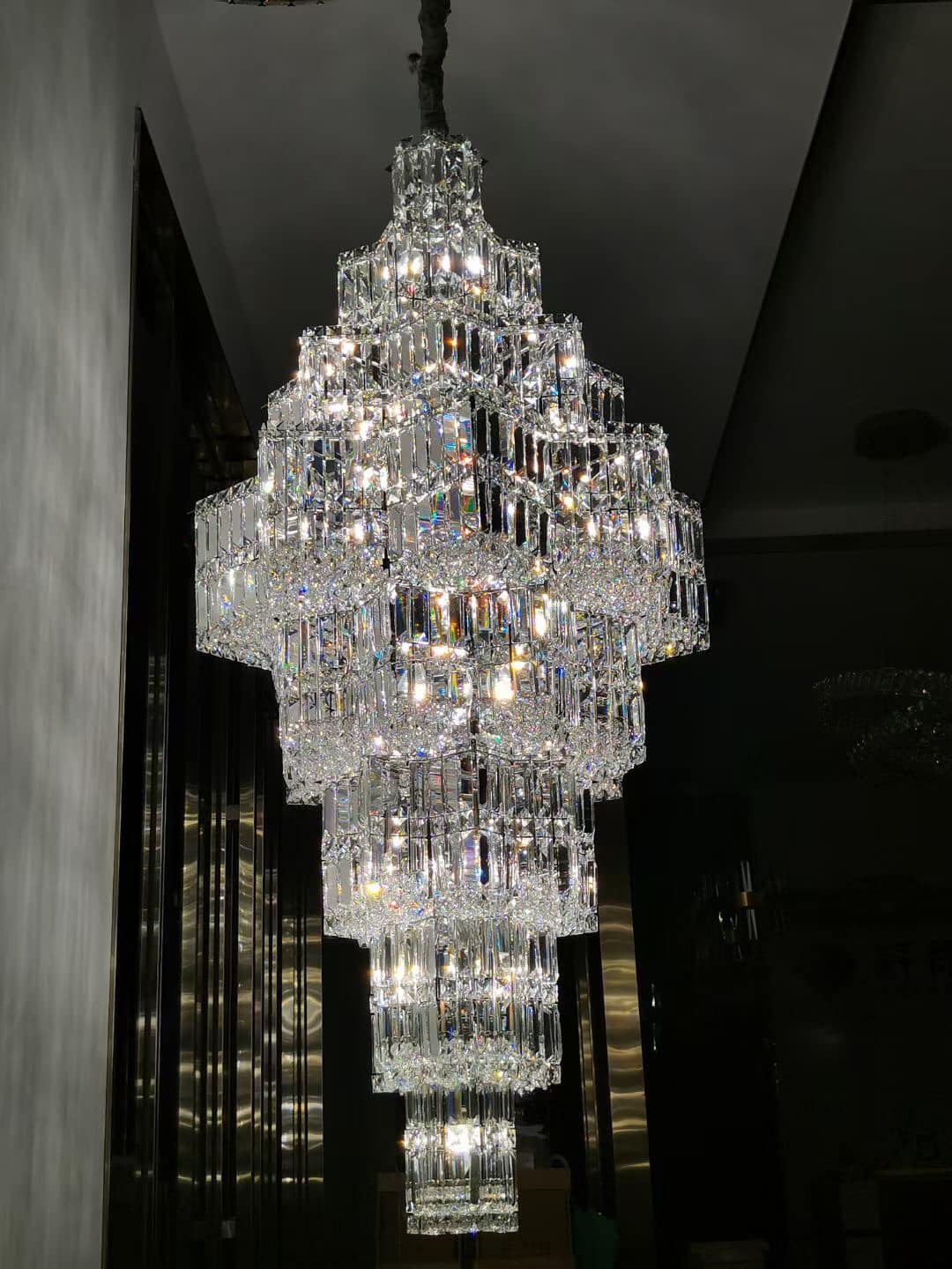 Extra Large Plaza Hall Multi-Tier Crystal Chandelier Foyer Living Room Staircase Ceiling Lighting in Chrome /
