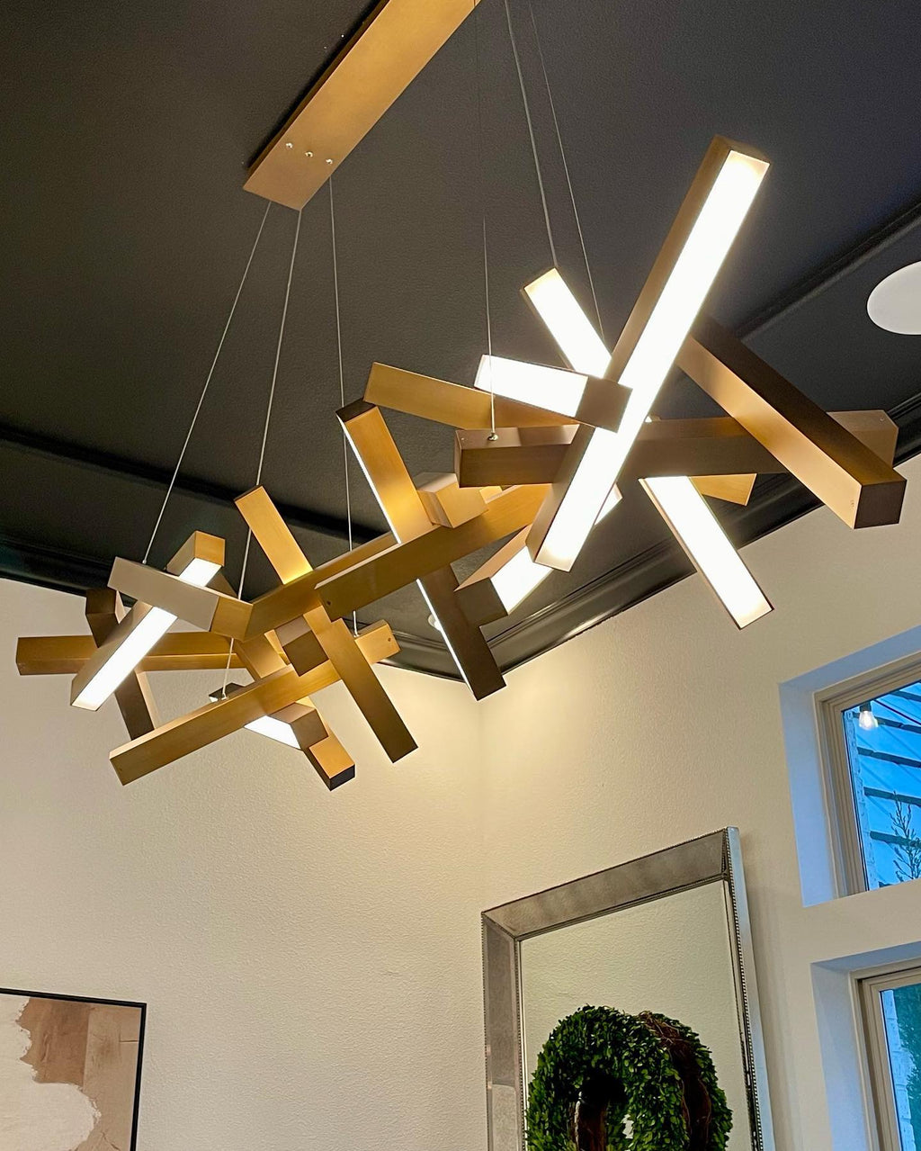 Modern Round / linear Geometric Aluminum LED Chandelier for Dining Room / bedroom