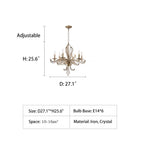 Vintage Silver Finish Crystal and Iron Candle Chandelier for Living Room and Dining Room