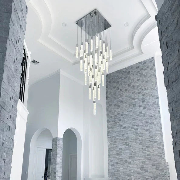Modern Crystal Stick Chandelier with Glacier Bubble Design in Gold, Chrome, and Black Finish - High-Quality
