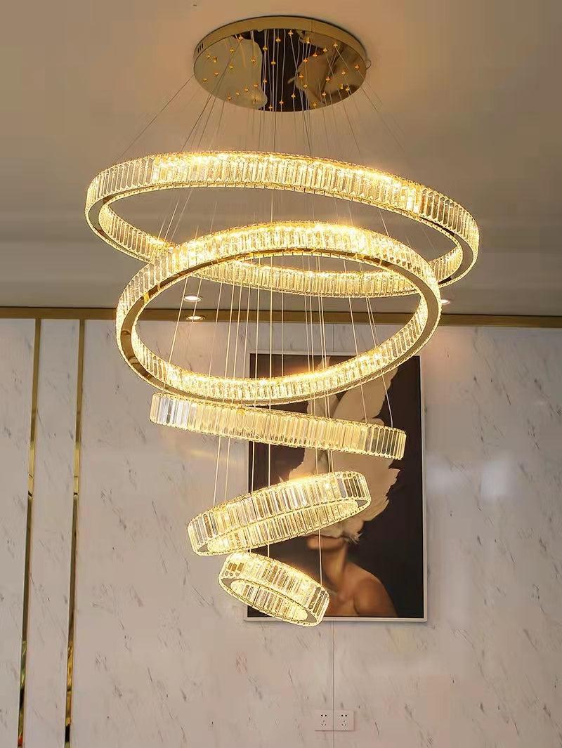 Modern Front Entryway Chandelier 3 / 4 / 5 / 6 / 7 Rings Crystal Gold / Chrome Finish Ceiling Lamp